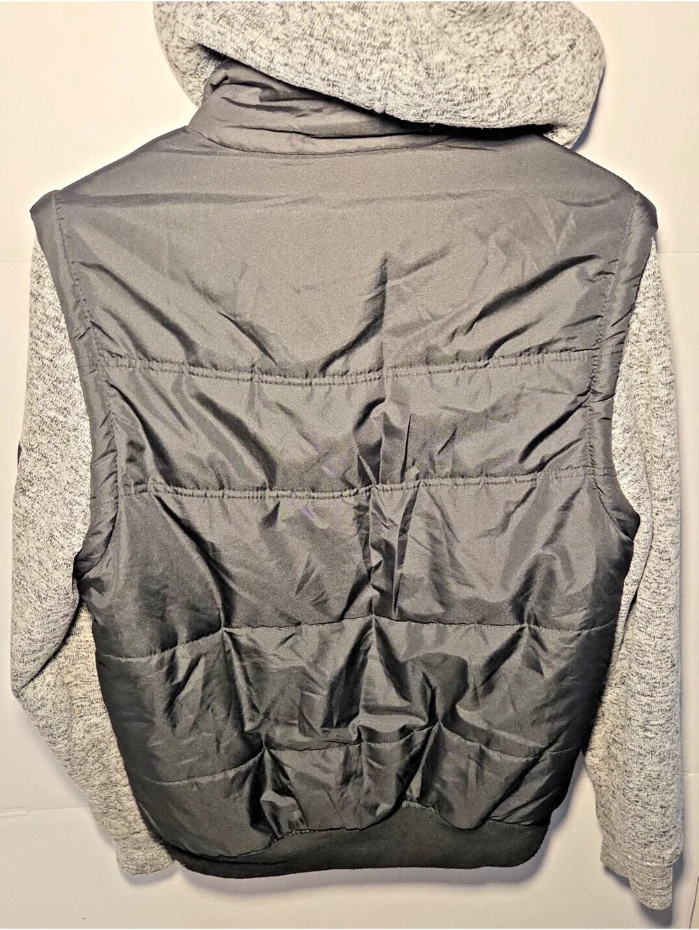 Distortion Hooded Puffer Jacket Mens Medium Black Gray Mixed Media Full Zip